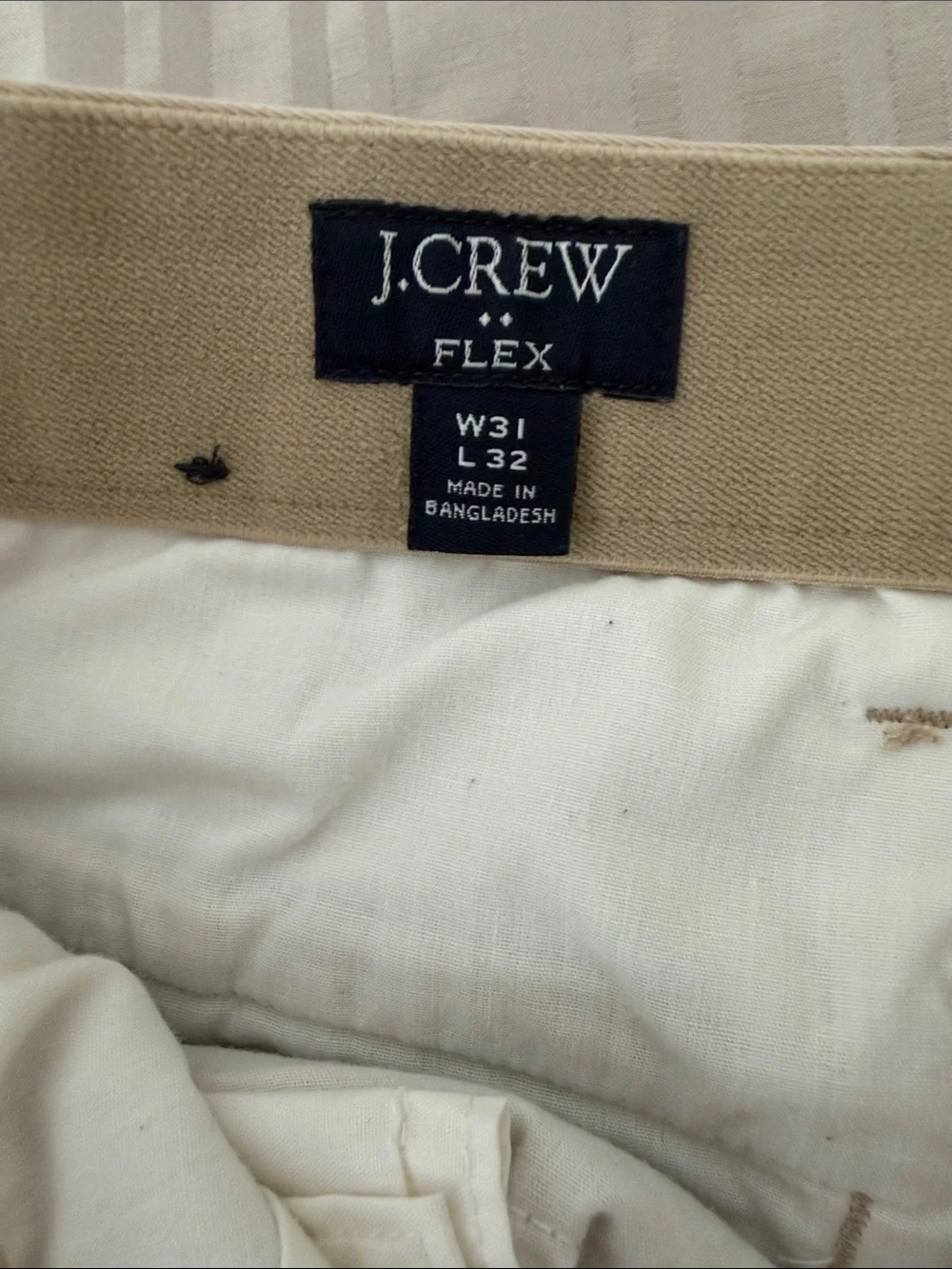J. Crew FLEX Pants in Khaki and White Interior